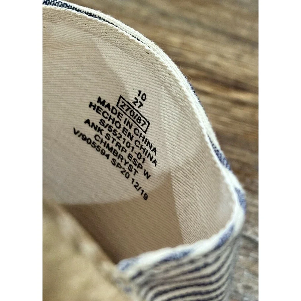 OLD NAVY  Navy, Chambray/White Stripe/Jute Ankle Strap Espadrilles - Sz 10 -NWOT